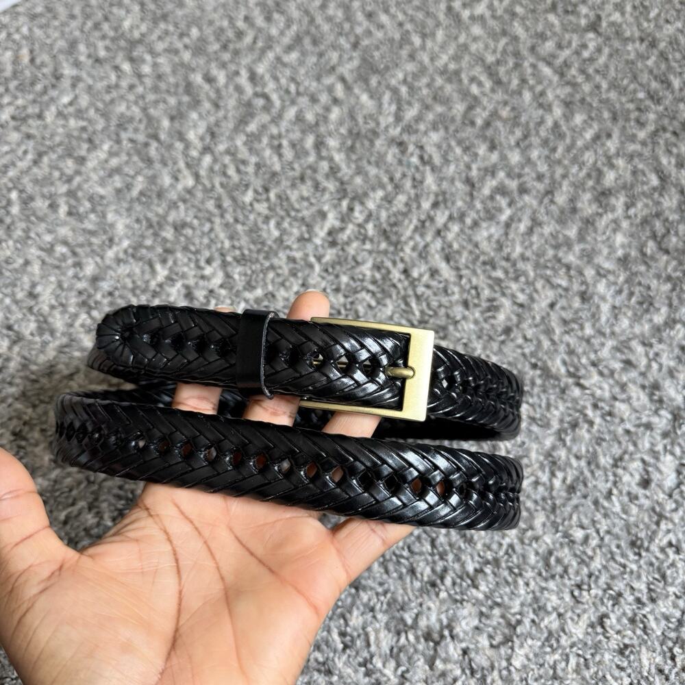 Black Men's Braided Woven Leather Belt Gold Buckle 50” Total Length NEW